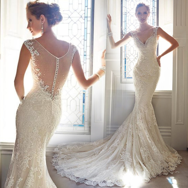 white mermaid dress with train